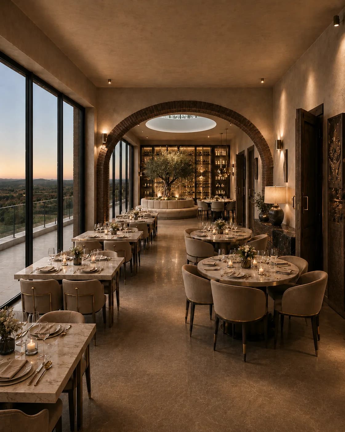 Restaurante do Aura Living com mesas preparadas