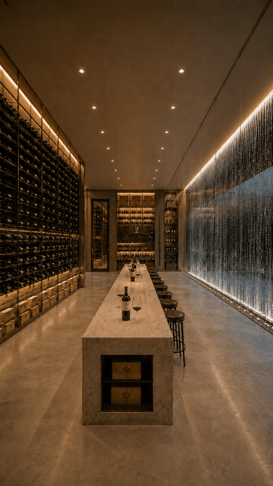 Espaço preparado para uma prova de vinhos
