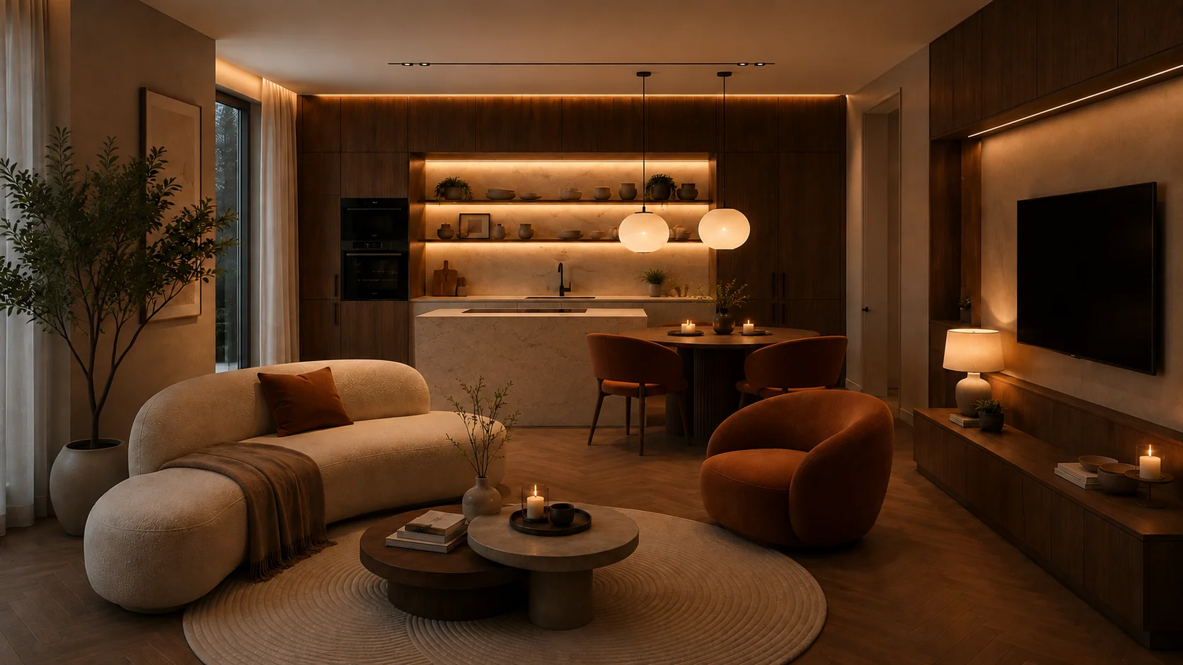 Sala e cozinha de um apartamento Aura Living