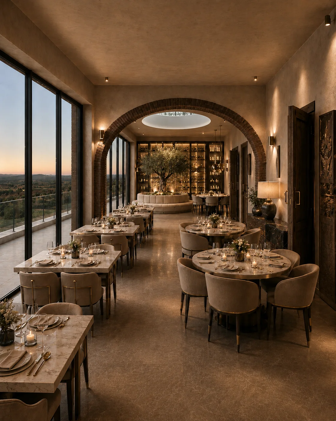 Restaurante do Aura Living com mesas preparadas